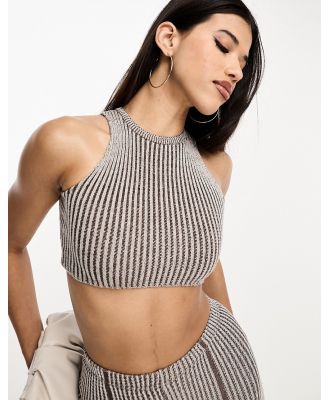 Missy Empire contrast knitted racer crop top in ecru (part of a set)-Neutral