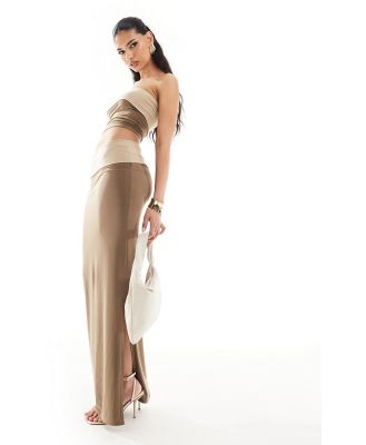 Missy Empire exclusive slinky column maxi skirt in mocha (part of a set)-Brown