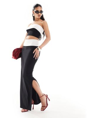 Missy Empire exclusive slinky contrast column maxi skirt in monochrome (part of a set)-Multi