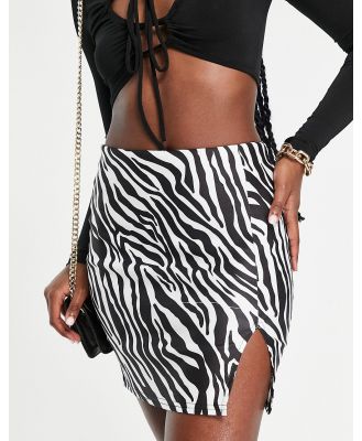 Missy Empire front split mini skirt in zebra print-Multi
