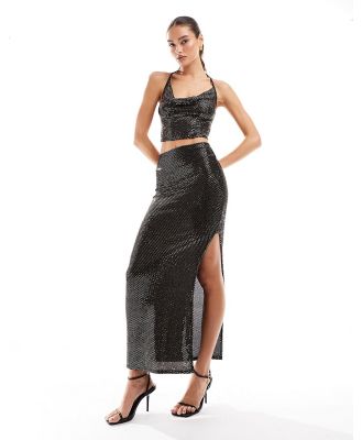 Missy Empire glitter detail maxi skirt in gold (part of a set)-Black