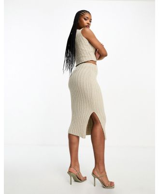 Missy Empire knitted side split midi skirt in stone (part of a set)-Neutral
