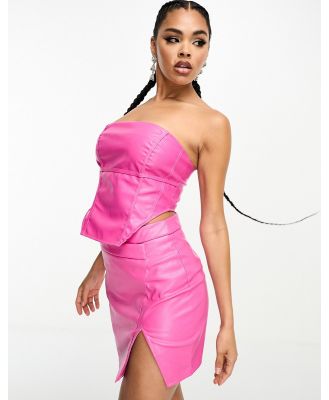 Missy Empire leather look bandeau top in pink (part of a set)