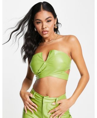 Missy Empire leather look crossover top in green (part of a set)