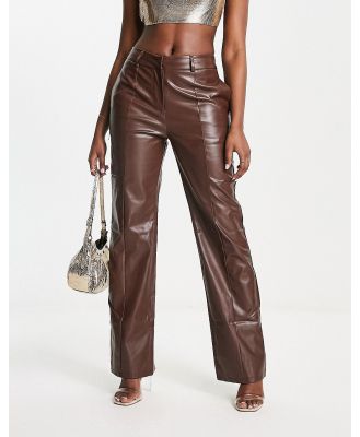Missy Empire leather look pants in chocolate (part of a set)-Brunette