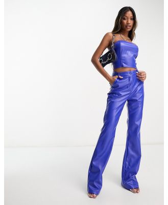 Missy Empire leather look straight leg pants in bright blue (part of a set)