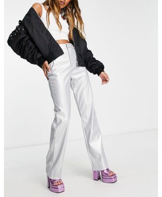 Missy Empire leather look straight leg pants in silver