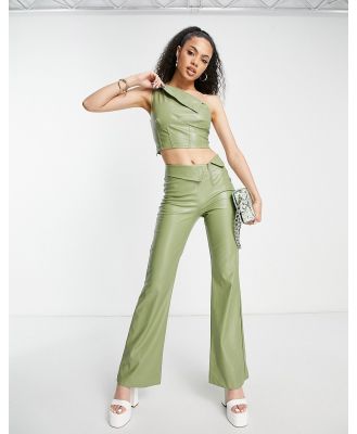 Missy Empire leather look tailored pants in sage (part of a set)-Green