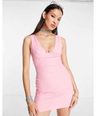 Missy Empire linen mini dress with underwire detailing in pink