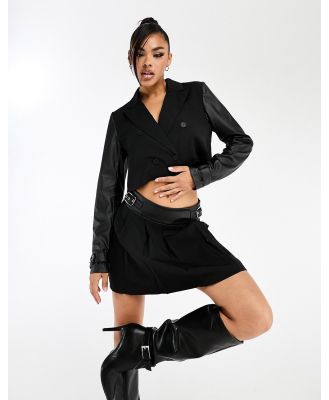 Missy Empire pleated mini skirt with leather look detail in black (part of a set)