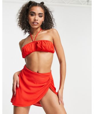Missy Empire ruched halterneck bralet in tomato red (part of a set)