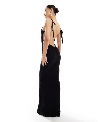 Missy Empire ruched low back maxi dress in black