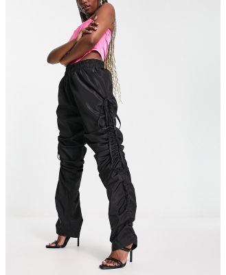 Missy Empire ruched satin cargo pants in black