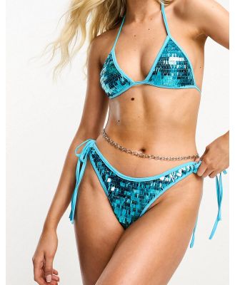 Missy Empire sequin bikini bottoms in blue (part of a set)