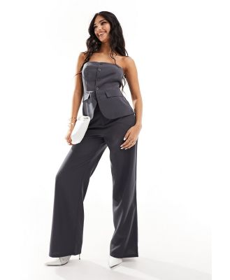 Missy Empire straight leg pants in charcoal (part of a set)-Grey