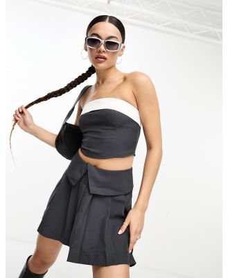 Missy Empire tailored contrast bandeau top in charcoal grey (part of a set)