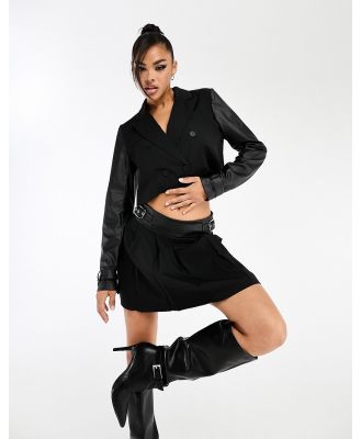 Missy Empire tailored contrast leather look sleeve blazer in black (part of a set)