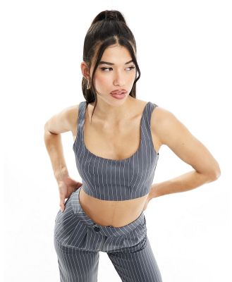 Missy Empire tailored crop top in grey pinstripe (part of a set)-Multi