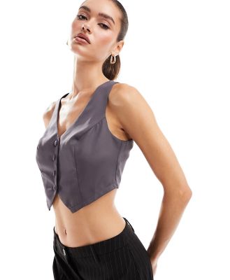 Missy Empire tailored cropped waistcoat in charcoal-Grey