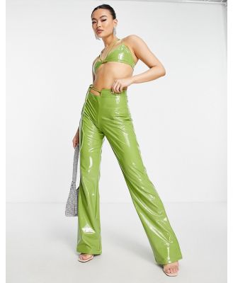 Missy Empire vinyl pants in olive (part of a set)-Green