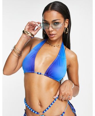 Moda Minx bandeau halterneck bikini top with beads in aqua pearl-Blue