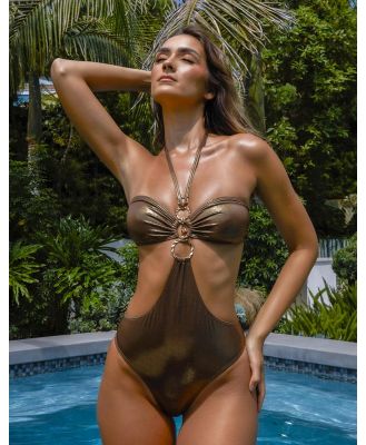 Moda Minx x Priscilla Ricart cut out high shine swimsuit in brown
