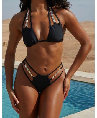 Moda Minx x Savannah-Shae Richards Ruby double strap fixed bikini bottoms in black