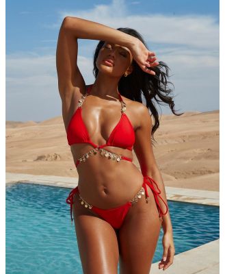 Moda Minx x Savannah-Shae Richards Valentina coin waist wrap triangle bikini top in red