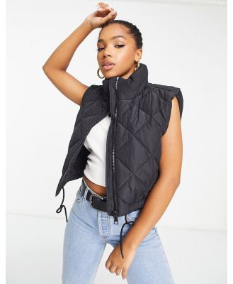 Monki cropped vest with drawstring front in diamond quilting-Black