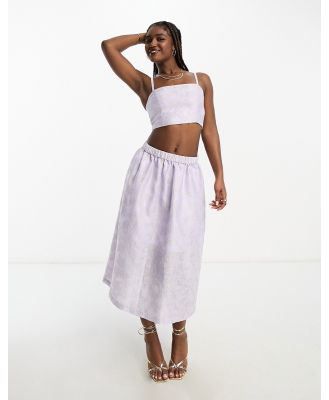 Monki floral shimmer brocade midi skirt in lilac (part of a set)-Purple