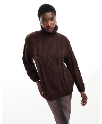 Monki heavy knitted roll neck sweater in dark brown