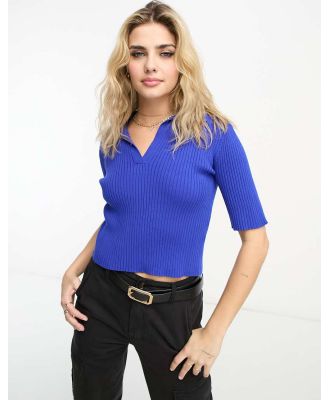 Monki knitted polo top in bright blue