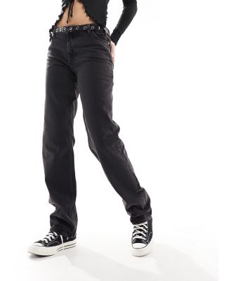 Monki Monokomi mid waist straight leg jeans in washed black