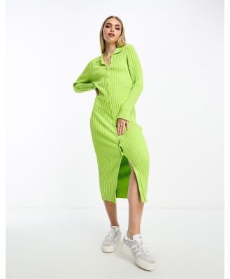 Monki rib knit polo maxi dress in green