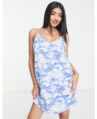 Monki strappy mini dress in blue wave print