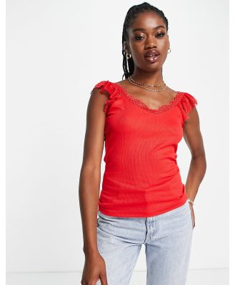 Morgan frilly lace detail top in red
