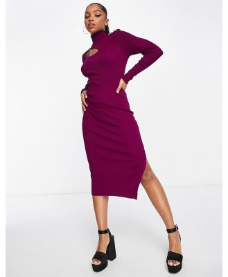 Morgan high neck slash detail midi jumper dress in purple-Red