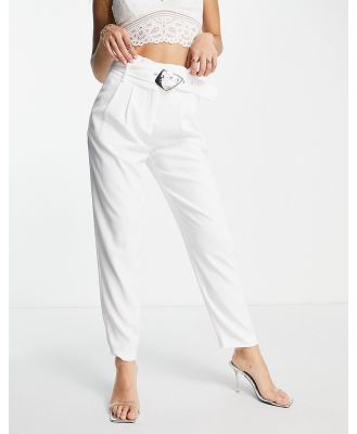 Morgan high waist belted cigarette pants in white