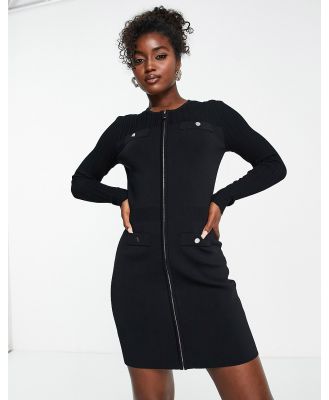 Morgan knitted zip through bodycon dress in black