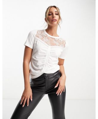 Morgan lace insert ruched t-shirt in white