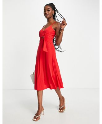 Morgan plunge front floaty midi dress in red