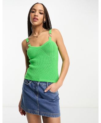 Morgan ribbed knitted top with gold clasp detail in green