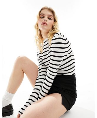 Morgan ribbed long sleeve top in black and white stripe-Multi