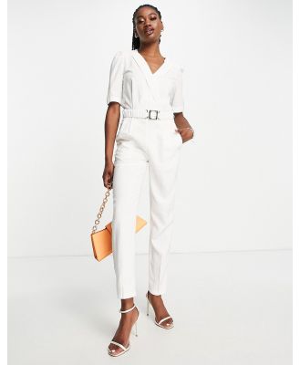 Morgan tailored jumpsuit with belt in white