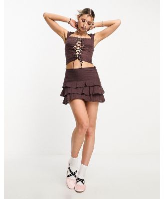 Motel broderie ra-ra mini skirt in brown (part of a set)