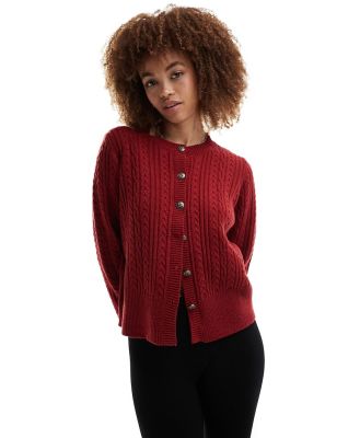 Motel cable knit button through cardigan in deep red