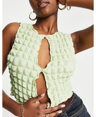 Motel cut out button front crop top in lime bubble-Green