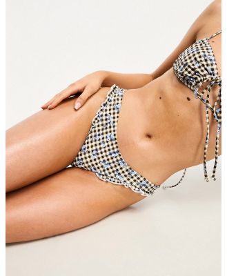 Motel Effie frill bikini bottoms in floral gingham brown-Multi