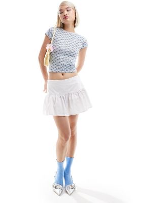 Motel Kiyowo ruffle cotton mini skirt in white