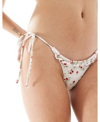 Motel Lentra floral gingham tie side bikini bottoms in pink